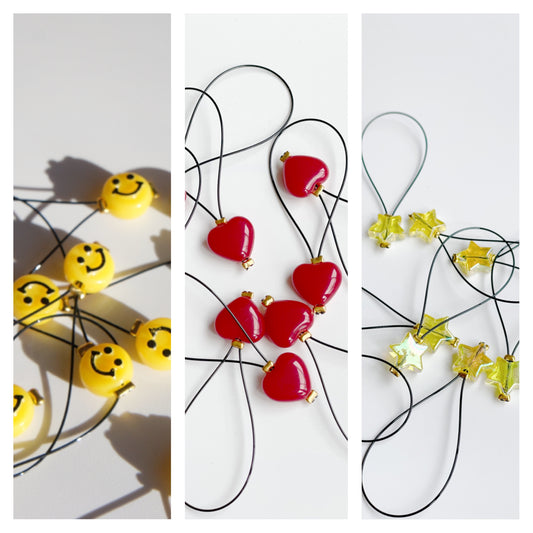 100% Handmade Stitch Markers - Heart/Smiley face/Star