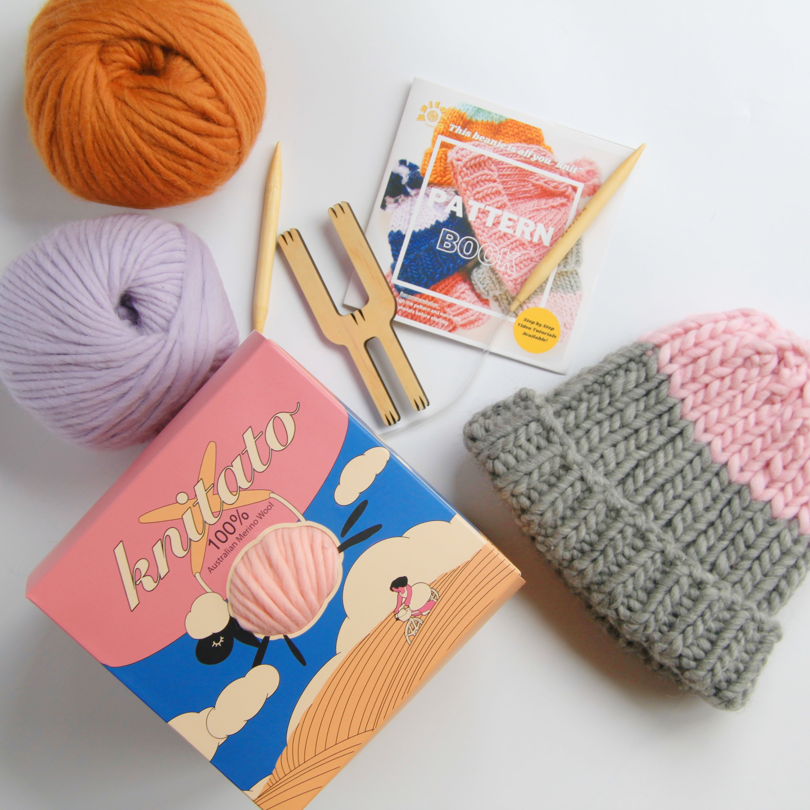 Knitato Beanie Box (Kit for 2 Beanies) Beginner Knit Kit