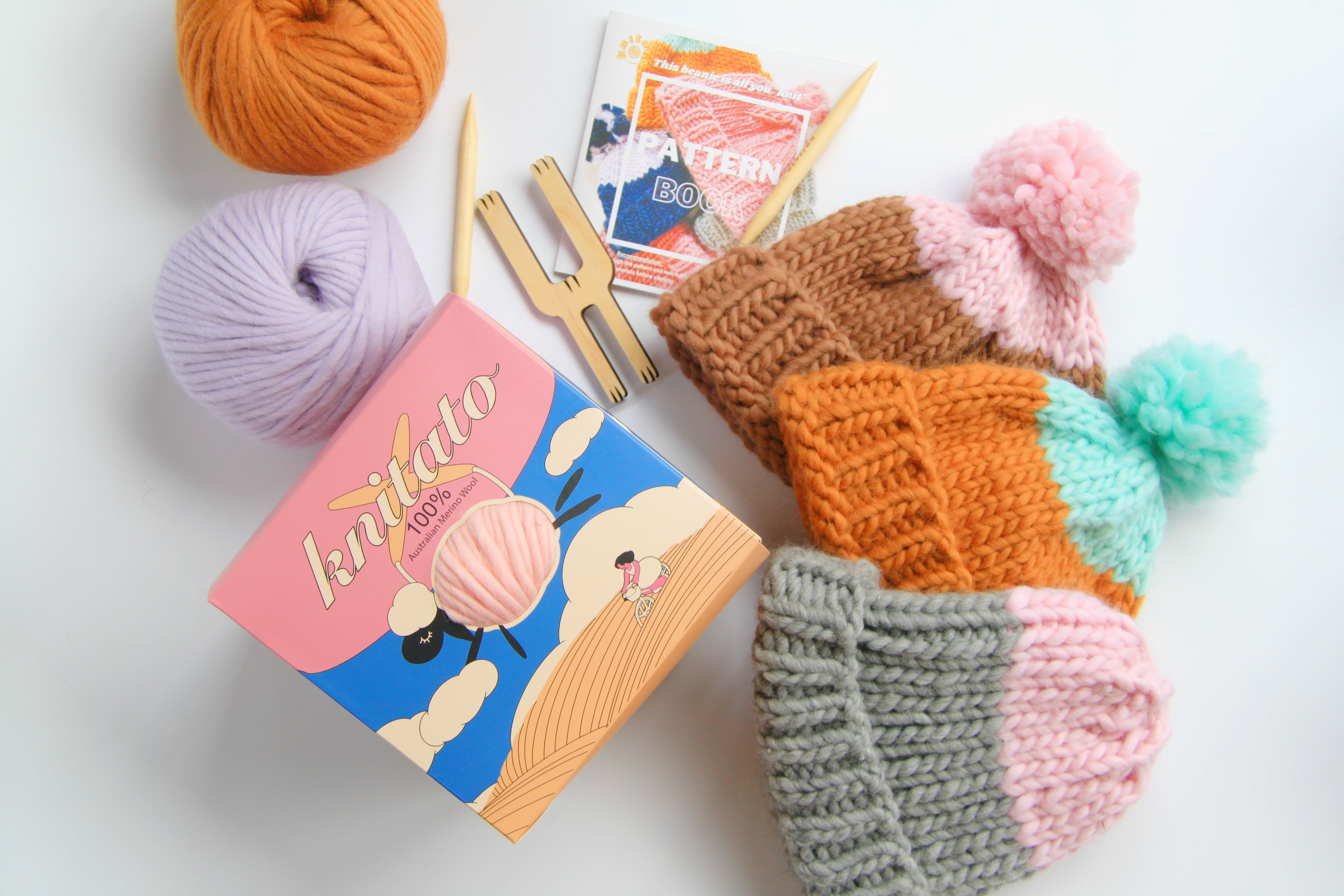 Knitato Beanie Box (Kit for 2 Beanies) Beginner Knit Kit