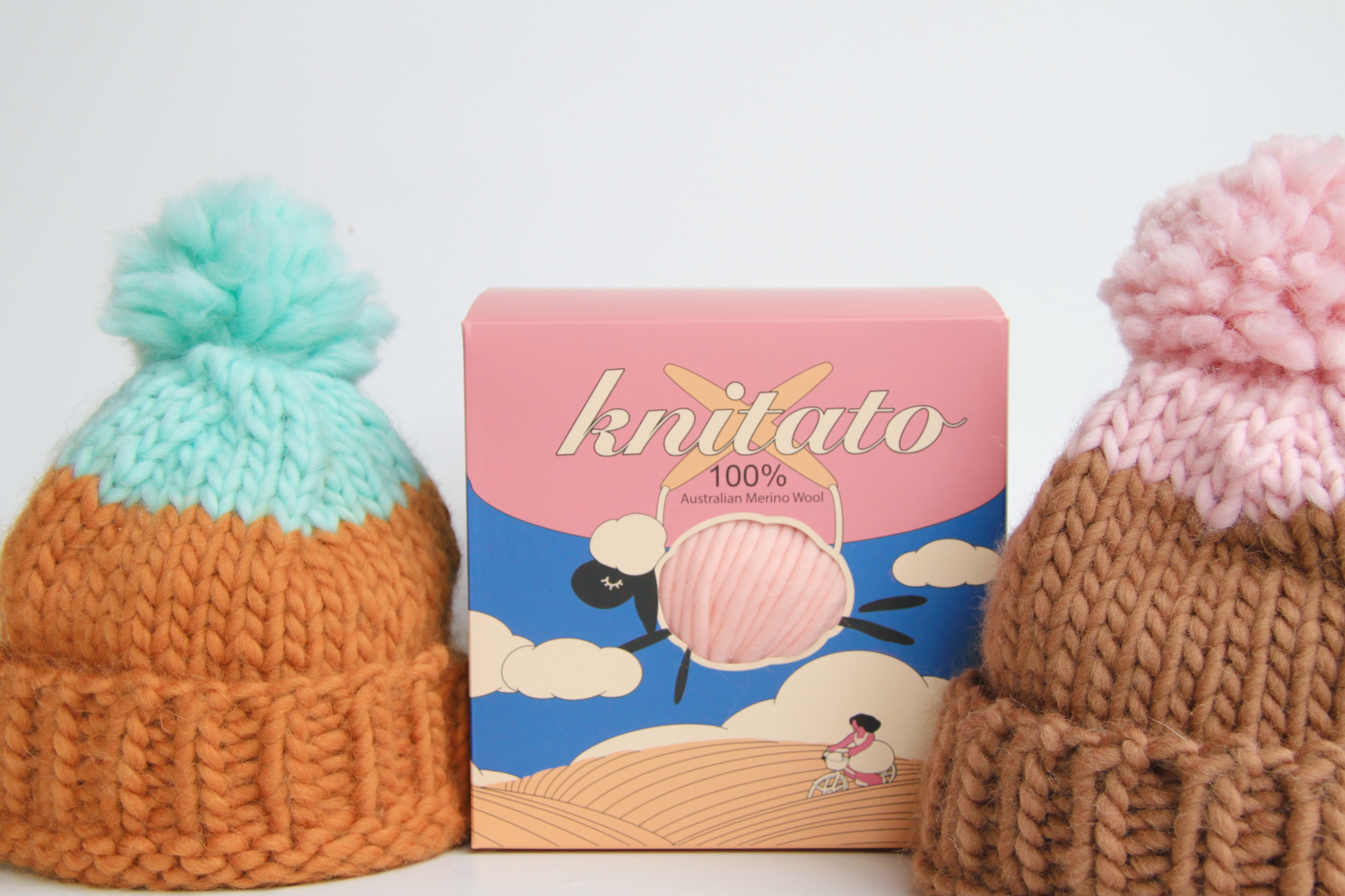 Knitato Beanie Box (Kit for 2 Beanies) Beginner Knit Kit